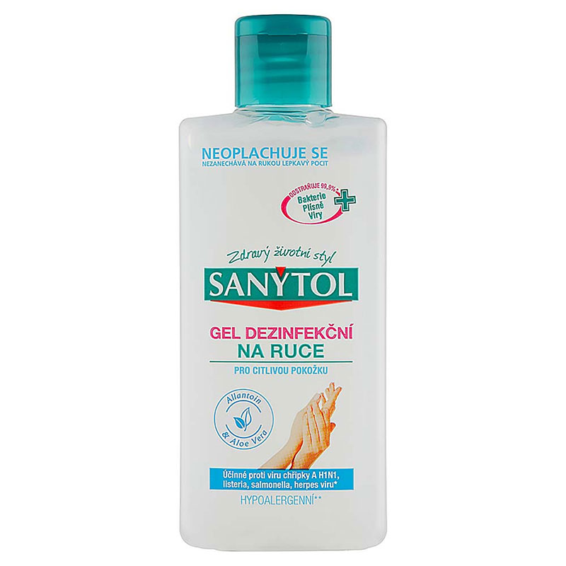 42650310 SANYTOL Dezinfekčný gél na ruky Allantoin & Aloe Vera pre citlivú pokožku 75 ml